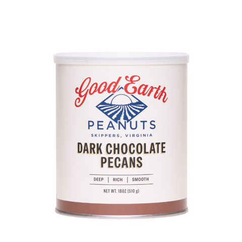An 18oz. jar of good earth peanuts dark chocolate pecans.
